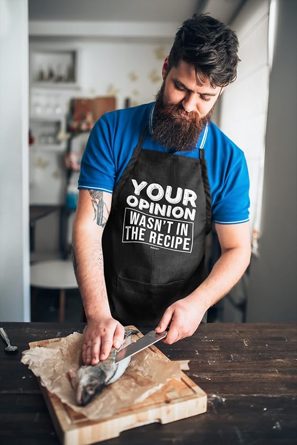 100% Cotton, Black Funny Aprons for Men, Dad, Husband - Birthday, Father’s Day Grilling Gifts for Papa, Husband.