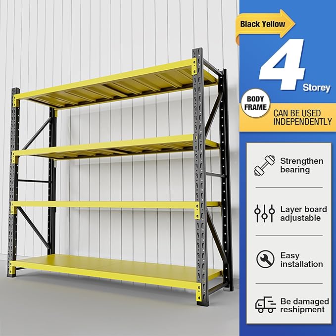torage Shelves,Garage Shelving Heavy Duty Metal Adjustable Garage Shelves, Shelving Units Industrial Shelving for Warehouse (Yellow and Black, W47.2*D19.7*H78.7)