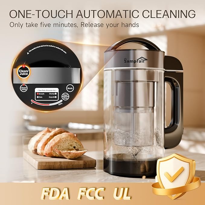 304 Stainless Steel Almond Milk Maker Machine (Built-in Filter) 50oz 6-7 Cups Per Batch, 8-IN-1 Cooking Blender Make Plant Based Nut Milk, Soy Oat Milk, Soup & Juice, Automatic Cleaning (Silvery)