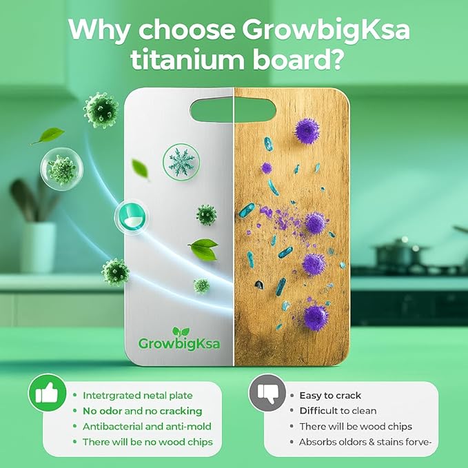 Titanium Cutting Board – Double-Sided Metal Chopping Board for Kitchen, Knife-Friendly & Dishwasher Safe, Rust Resistant, Modern Design, 15.3” x 11”