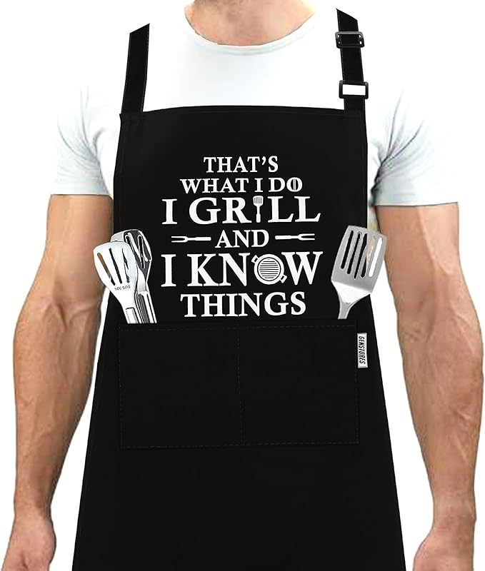 Funny Grilling Aprons for Men with Pockets BBQ Novelty Cooking Apron for Son Grandad Christmas Fathers Day Gift