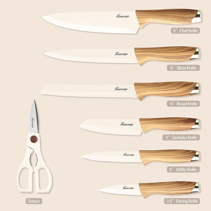 Knife set, 13 Pieces Kitchen Knives Set, Nonstick Ceramic Anti-Rust Coating and Blade Guard, Holiday Gifts for Kitchen, Camping Essentials