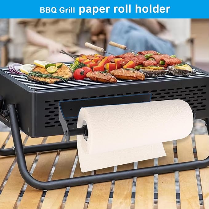 MONEER Magnetic Paper Towel Holder for Frige, One-Hand Operable Paper Towel Holder, Self-Adhesive, No Drill Magnet Paper Towel Holder for Kitchen, Refrigerator, RV, Garage (Black)