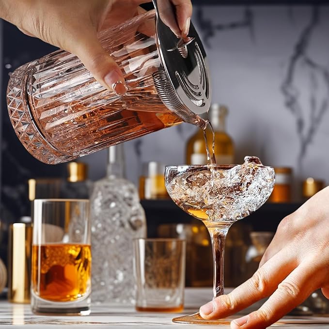 21oz Cocktail Mixing Glass Pitcher Set (6-Pack) - Lead-Free Hand Blown Barware with - Bartender Kit for Martini, Manhattan, Old Fashioned - Premium Wedding Anniversary Birthday Gift for Home Bar