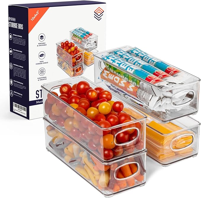 ClearSpace Plastic Pantry Organization and Food Storage Bin – Great Kitchen Storage – Fridge Organizer Bins – 4 Pack