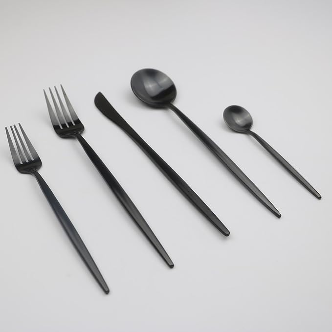 Customized 5-Piece 18/10 Stainless Steel Flatware Set, Serive for 1, With Fork Spoons Knife Teaspoon Dessert Fork for Home Kitchen Restaurant Hotel (Luxury Black)