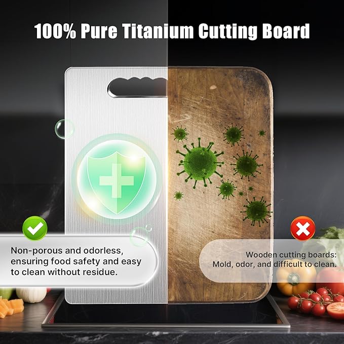 Titanium Cutting Board, 100% Pure Titanium Cutting Boards for Kitchen, Double-sided Food Grade Cutting Boards Non Toxic, Chopping Board Dishwasher Safe for Cutting Meat Vegetable Fruit(14L*10W)