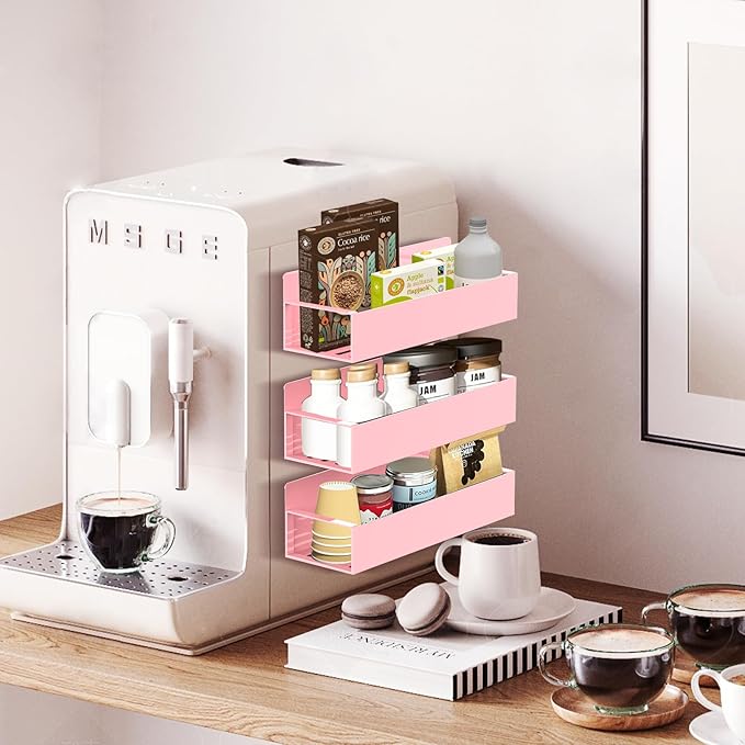 Magnetic Spice Rack Organizer for Fridge Seasoning Organizer for Kitchen storage with Screw Magnetic Shelf for Refrigerator and Oven(6pack-Pink)