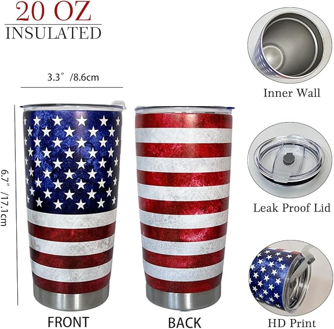 BOFILL American Flag Tumbler 20oz,4th Of July Memorial Day Veteran Day Gifts Stainless Steel Insulated Tumblers Mug