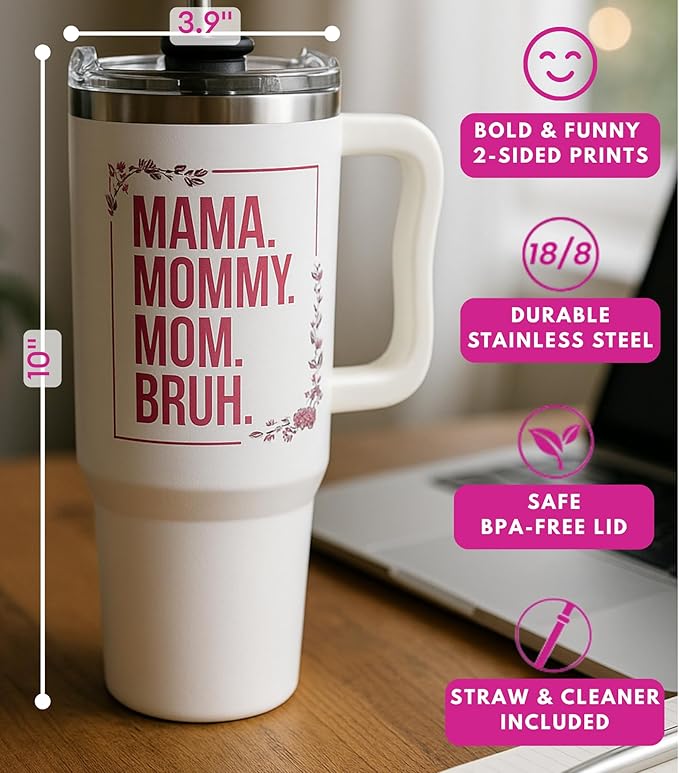 Christmas Gifts for Mom, Mama Mommy Mom Bruh Tumbler With Handle 40Oz, Mama Tumbler, Momma Coffee Mug, Mommy Cup, Birthday Present for Mother, Momma Gifts Ideas from Daughters, Sons, Kids