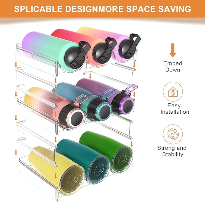 Wine Rack for Inside Cabinet,Wine Bottle Holder Clear Wine Storage Shelf Fridge Organizer - Stackable Water Bottle Organizer Pantry Kitchen Cup/Can/Mug Display Shelf Upgraded Thicken