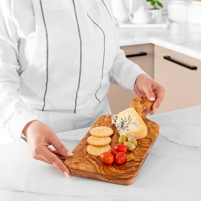Olive Wood Cutting Board - 34cm (13.4") Large Chopping Board with Hanging Hole - Rustic Mediterranean Kitchen Board for Chopping, Slicing, and Serving - Durable Design with Beeswax Finish