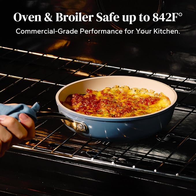Redchef Ceramic Frying Pans Non Stick 9.5", 2.4QT Deep Saute Pan with Lid, Large Jumbo Cooker with Stay Cool Handle, Non Toxic Cooking Ceramic Pan, Induction Dishwasher Safe, PFOA & PFAS Free(Blue)