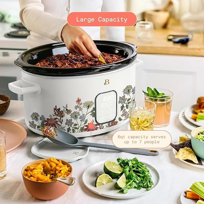 Beautiful 6 Qt Programmable Slow Cooker by Drew Barrymore - 5 Preset Cooking Functions, Digital Countdown Timer, Dishwasher-Safe Parts, and Cool-Touch Handles (Beautiful 6 Qt Programmable)