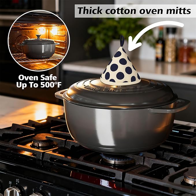 Enameled Cast Iron Dutch Oven - Umite Chef 6QT Pot with Lid & Cotton Potholders - Dual Handles -Versatile Heavy Duty Cookware for Bread Baking，Braising, Stews, Roasting（Grey）