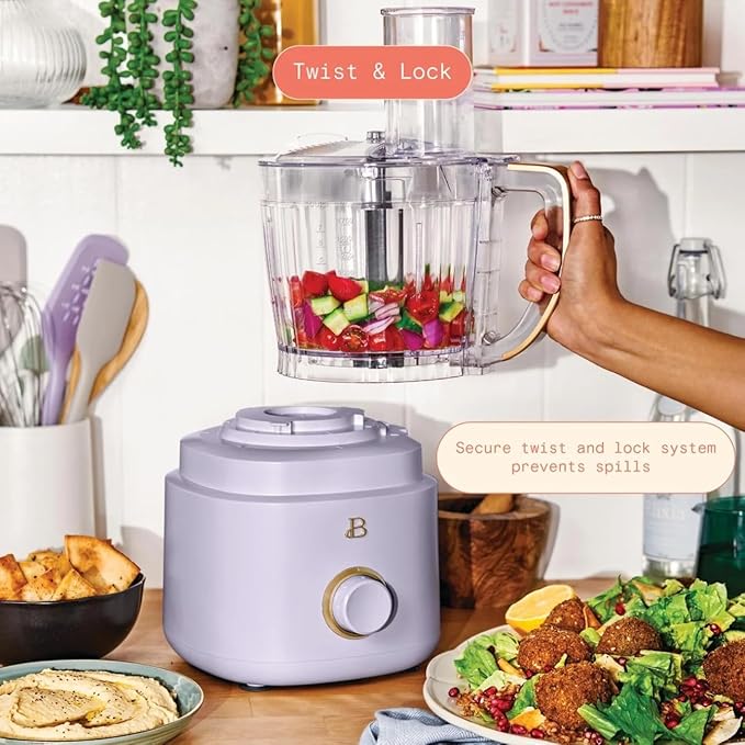 Beautiful 10‑Cup Food Processor ‑ 500 W, Variable Speed, Twist‑Lock, Dishwasher‑Safe Parts, Included Accessories (Lavender)