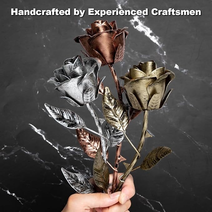 8 Year Anniversary Bronze Gift for Her - Metal Rose Gifts 8th Wedding Anniversary 19th 19 Year for Him Wife Husband Couples, Everlasting Rose Handcrafted Flower Stained Eternal Artwork Home Decor