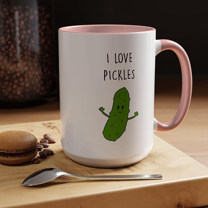 Cute Pickle Lovers Coffee Mug - I Love Pickles, Black Accent Mug, Funny Gift for Veggies Fans, Kitchen Decor, Unique Ceramic