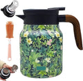 Vintage Floral Pattern Teapot – Built-In Infuser, 800ML/1000ML Heatproof Stainless Steel Teapot with Lid for Hot Drinks (Green, 1000ml-Wooden handle)