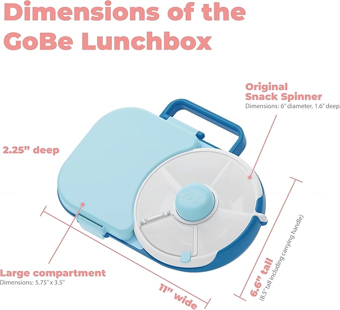 GoBe Kids Lunchbox with Small Snack Spinner Flip - Bundle with Hand Strap & Sticker Sheet, 2-in-1 Bento Style Lunch Container, 5 Small +1 Large Sandwich Compartment, BPA & PVC Free - Taro Purple