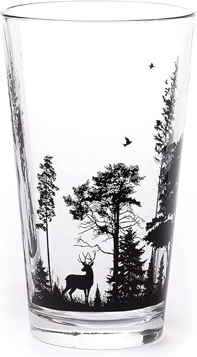 Black Lantern Pint Glass Wild and Nature Forest Animal Beer Glass - 16oz. Drinking Glass