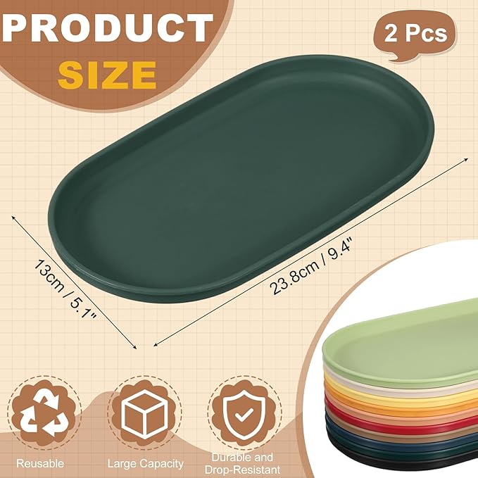 uxcell 2Pcs Fast Food Serving Trays, 9.4x5.1 Oval Reusable Restaurant Serving Trays for Kitchen Restaurant Coffee Fruit Burger Lunch Dessert, Dark Green