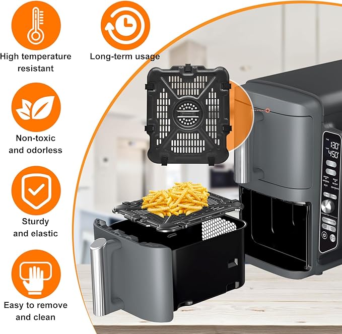 GWY Air Fryer Tray for Ninja SL201 SL401 SL451 Double Stack XL 2-Basket Air Fryer, 2 Packs Replacement Air Fryer Crisper Plate Grill Pan Grill Plate Accessories with Rubber Bumpers, Dishwasher Safe