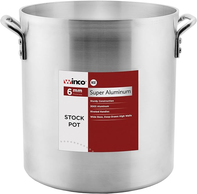 Winco USA Super Aluminum Stock Pot, Extra Heavy Weight, 32 Quart, Aluminum