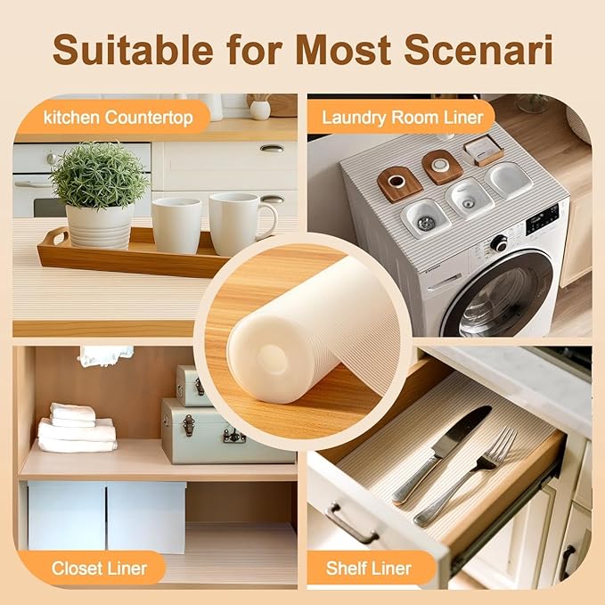 FEXIA Shelf Liners for Kitchen Cabinets Non-Slip Drawer Liner 17.5 Inches x 20 FT Waterproof & Oil-Proof Non Adhesive Durable Material Fridge Liner for Shelves (2 Rolls)