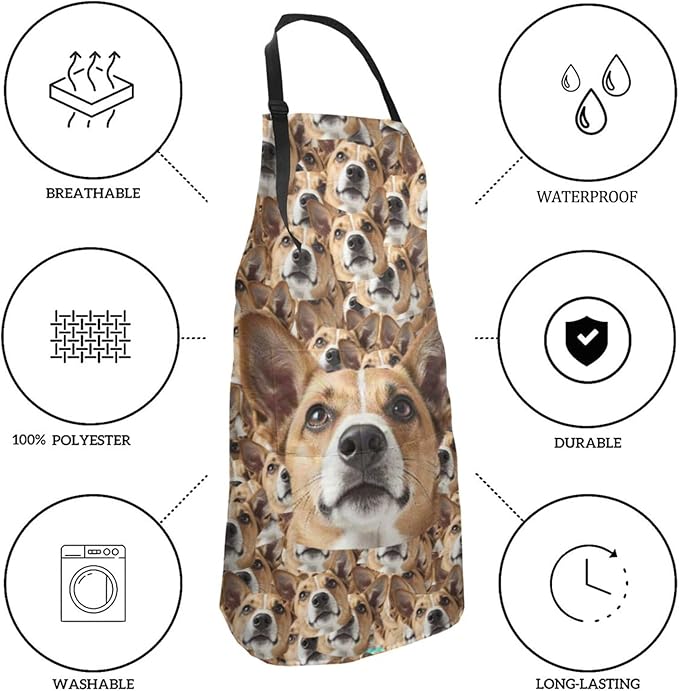 Custom Dog Face Apron for Men Women, Personalized Photo Bib Apron with Pockets, Customized Chef Aprons
