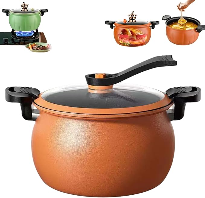 Multifunctional Large Capacity Non-Stick Pressure Cooker, Micro Pressure Cooker Pot, Non-Stick Surface, Visual Glass Lid, with Lid for Culinary Styles (Orange-8L)