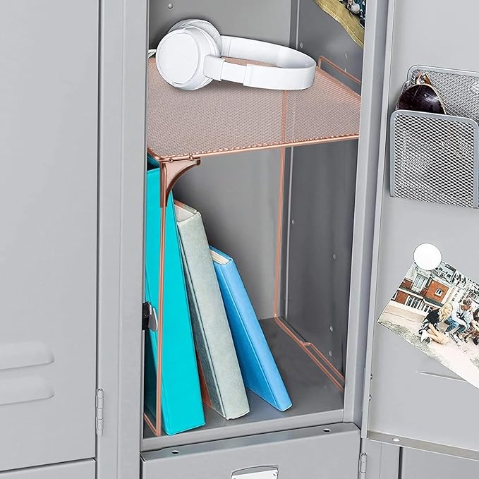 Locker Organizer Shelf Stackable Extra Locker Shelf for School Locker Organizer Storage Cabinet Accessories Suitable for School, Office, and Home use (1, Rose Gold)