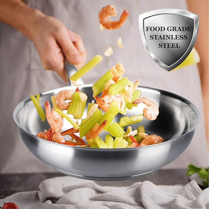 Duxtop Tri-ply Stainless Steel Frying Pan with Stay-Cool Handle, Professional 8 inch Fry Pan with Induction Magnetic Bottom, Healthy Small Skillet, Dishwasher and Oven Safe