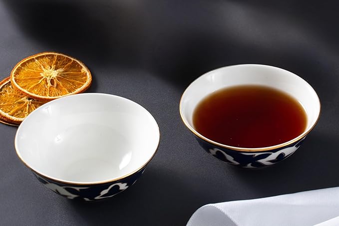 Blue and White Tea Cups - 6 oz. Tea Cups with White Vintage Design - Elegant Tea Serving cups for Kitchen and Gift for Women, Men, Adults and Tea Lovers (2 Cups)
