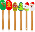 Patelai 6 Pcs Christmas Silicone Spatulas, Christmas Kitchen Utensils Holiday Baking Supplies, Xmas Cake Spatulas with Wooden Handle, Cute Pan Scraper Xmas Dish Scraper Cooking for Kitchen Mixing