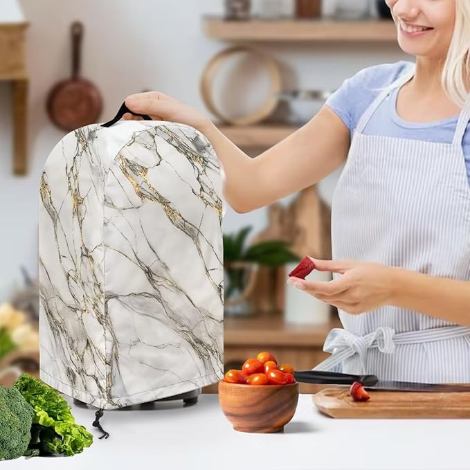 Marble Texture Blender Cover Kitchen Appliance Cover Anti Fingerprint Dust Protection Washable Coffee Machine Cover Food Processor Dust Cover Stand Mixer Cover with Top Handle