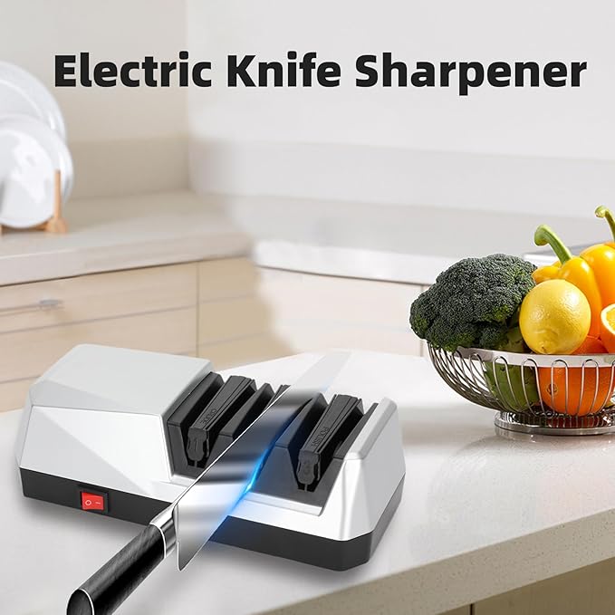 Kitchen Knife Sharpener Electric 3-Stage Knife Sharpener for Straight Serrated & Kitchen Knives Quick Sharpening & Polishing
