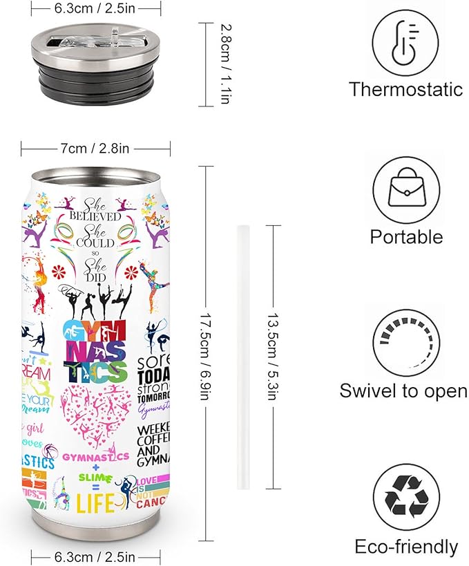 Gymnastics Tumbler Cup With Lid,Gifts For Gymnast Gymnastic Birthday Gift Stainless Steel Vacuum Coffee Mug Cup Gymnastic Gifts For Women Girls 17 Oz