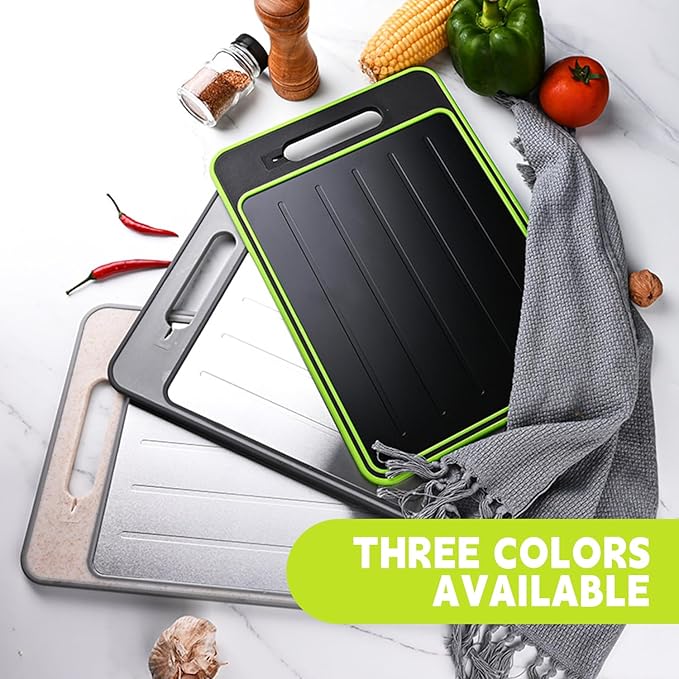 Cutting Board Double Sided,2 Pcs Vegetable Board With Sharpening Stone,Large Size+Small Size,Food Grade Stainless steel and Wheat straw PP Material,Eco-Friendly (black)