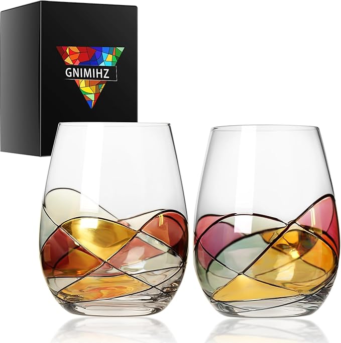Painted Wine Glasses for Red or White Wine (Set of 2), 18-Ounces, Large Wine Glasses for Cabernet, Pinot Noir, Burgundy, Bordeaux (Painted)