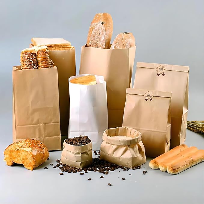 100 Pack thicker Large Sourdough Paper Bread Bags for Homemade Bread(13.7x8.2x3.7in)& Tin Tie Tab Lock. with Window bags & 125pcs label,for Packaging and Storage of Baked Goods