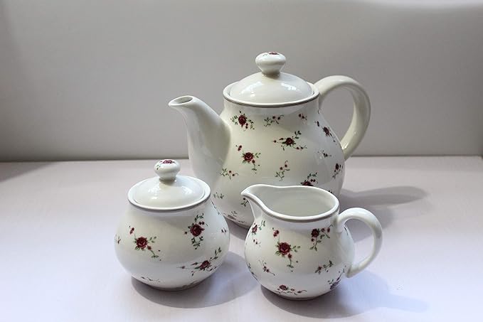 Porcelain Teapots with Lids,Vintage Teapot Beautiful Rose Design,Floral Ceramic Tea Pot Large for Kitchen and Dinning,China Teapot for Afternoon Tea or Coffee,Home Decorative Good Gifts,Beige