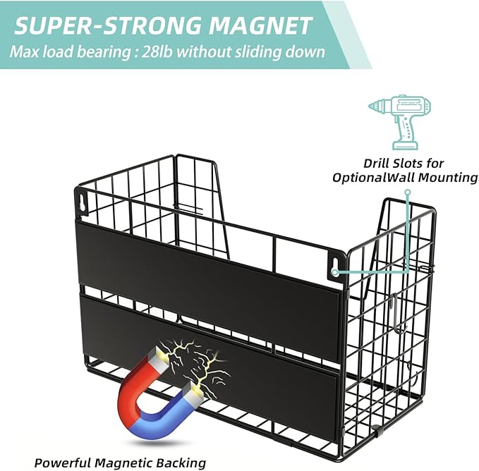 Magnetic Fridge Basket Storage Organzier for Fruit & Wrap, Magnetic Shelf for Side of Refrigerator for Kitchen,Laundry (1 Pack)