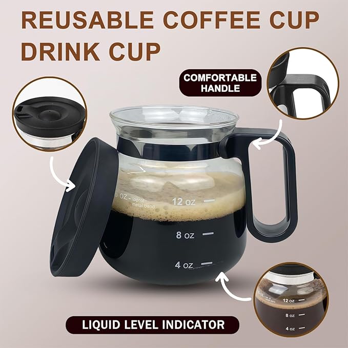 16 Oz Coffee Pot Mug,Mini Coffee Pot Cup,with Spill Proof Lid Heatproof Glass Mug Large Capacity ideal Gift for Coffee Lovers (1pcs)
