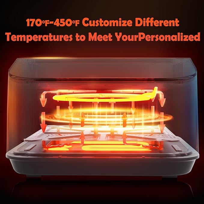 PULZO 7.4 Qt Digital Air Fryer, Large Family 13" Pizza Airfryer, One-Touch Presets, Dehydrate Function, 1650W Fast Heating, 170°F–450°F Precise Temp Control, Nonstick Basket, Dishwasher Safe