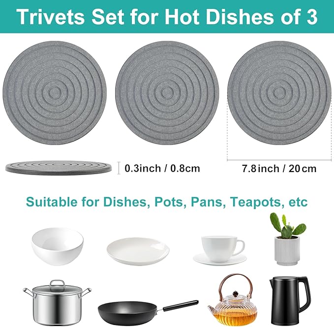 3 Pack Diatomite Stone Drying Round Trays for Kitchen Counter Decor Trivets for Hot Dishes Decorative Bathroom Sink Tray Silicone Ceramic Trivets for Hot Pots and Pans Large Coasters Marble Trivet