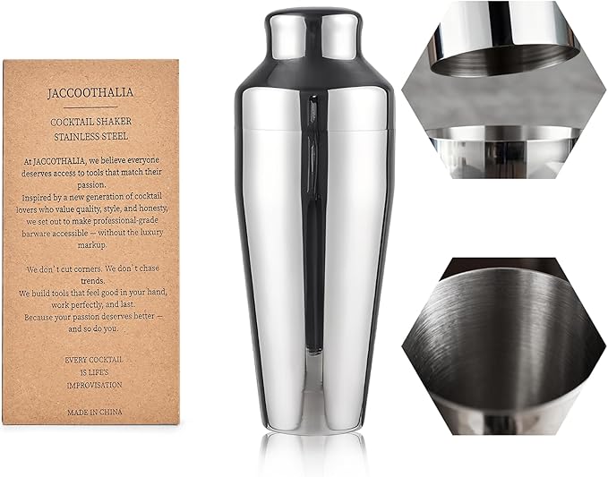 Cocktail Shaker, Martini Shaker, 24oz Stainless Steel, Leakproof Alcohol Bartending, Mirror Finish, Drink Shaker for Cocktails, Christmas Gifts for Men（Silver）