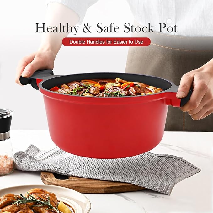 2.5 Qt Cast Aluminum Dutch Oven Pot for Stew Braise Soup Simmer and Fry, Mini Nonstick Stock Pot with Lid & Stay-Cool Handle for All Stoves Including Induction, PFOA PFOS APEO Free