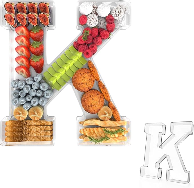 11" Acrylic Letter Charcuterie Tray, Charcuterie Letters Fillable Box for Food, Reusable Serving Cake Candy Dish Display Tray for Birthday Anniversary Party Decoration (Letter K)