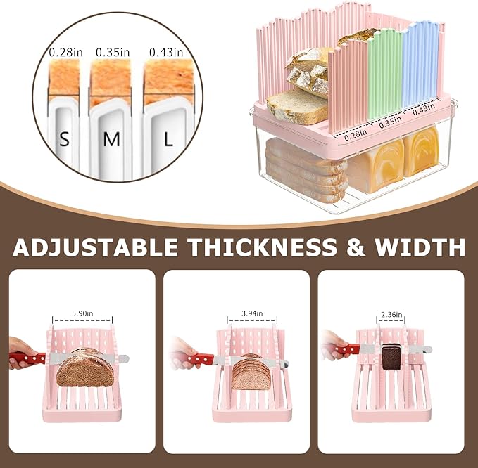 Bread Box with Slicer & Ice Chilled Condiment Caddy, Portable Airtight Bread Storage Container with Lid Handle for Kitchen Counter, Bread Keeper for Homemade Bread,Toast, Bagel, Cookies, Pink